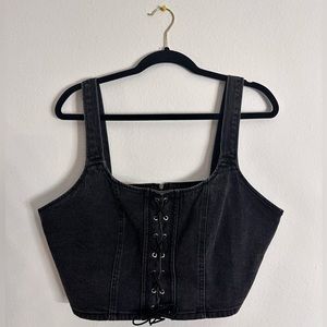 Wild Fable Denim Lace-Front Corset Tank Top